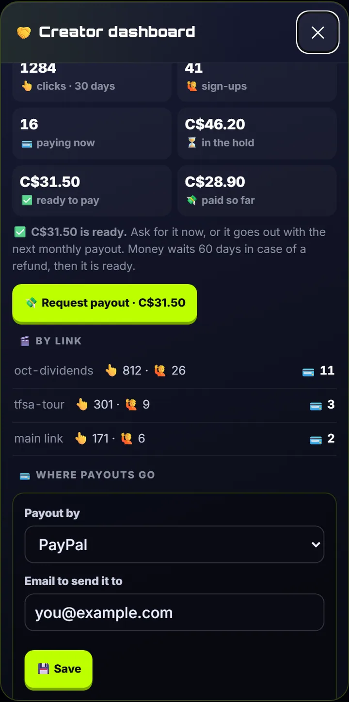 The Request payout button on the Creator dashboard